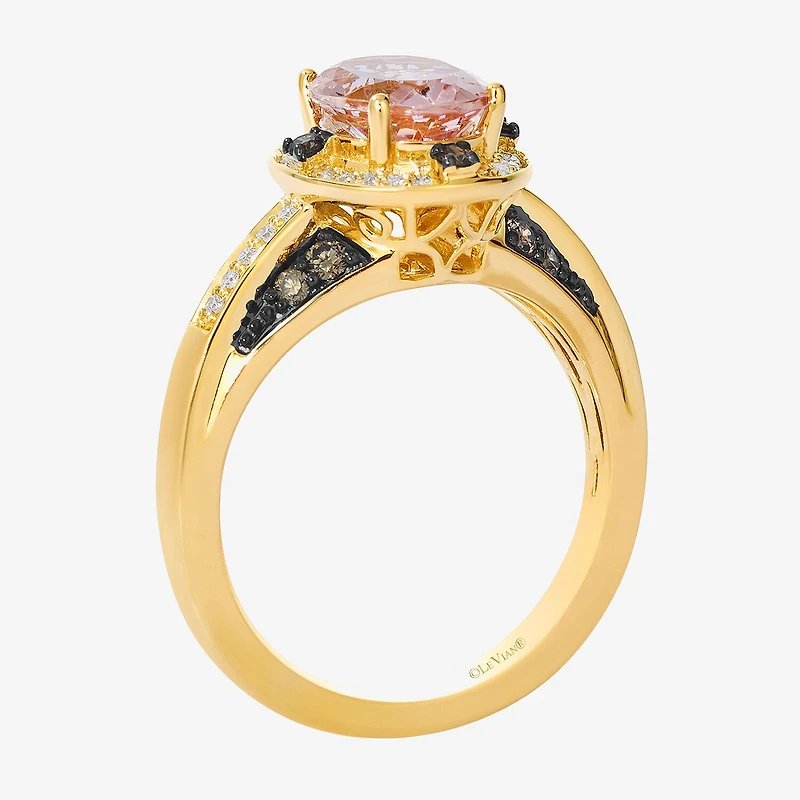 Levian Corp Le Vian Womens 1/3 CT. T.W. Genuine Pink Morganite 14K Gold Oval Halo Side Stone Cocktail Ring