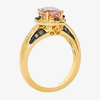 Levian Corp Le Vian Womens 1/3 CT. T.W. Genuine Pink Morganite 14K Gold Oval Halo Side Stone Cocktail Ring