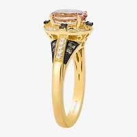 Levian Corp Le Vian Womens 1/3 CT. T.W. Genuine Pink Morganite 14K Gold Oval Halo Side Stone Cocktail Ring
