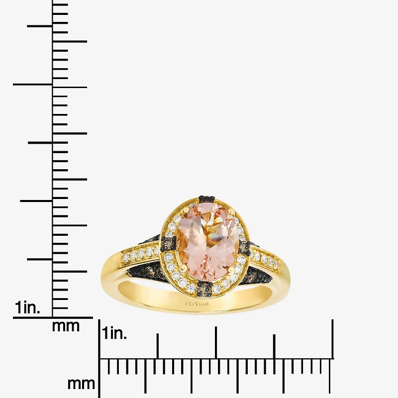 Levian Corp Le Vian Womens 1/3 CT. T.W. Genuine Pink Morganite 14K Gold Oval Halo Side Stone Cocktail Ring