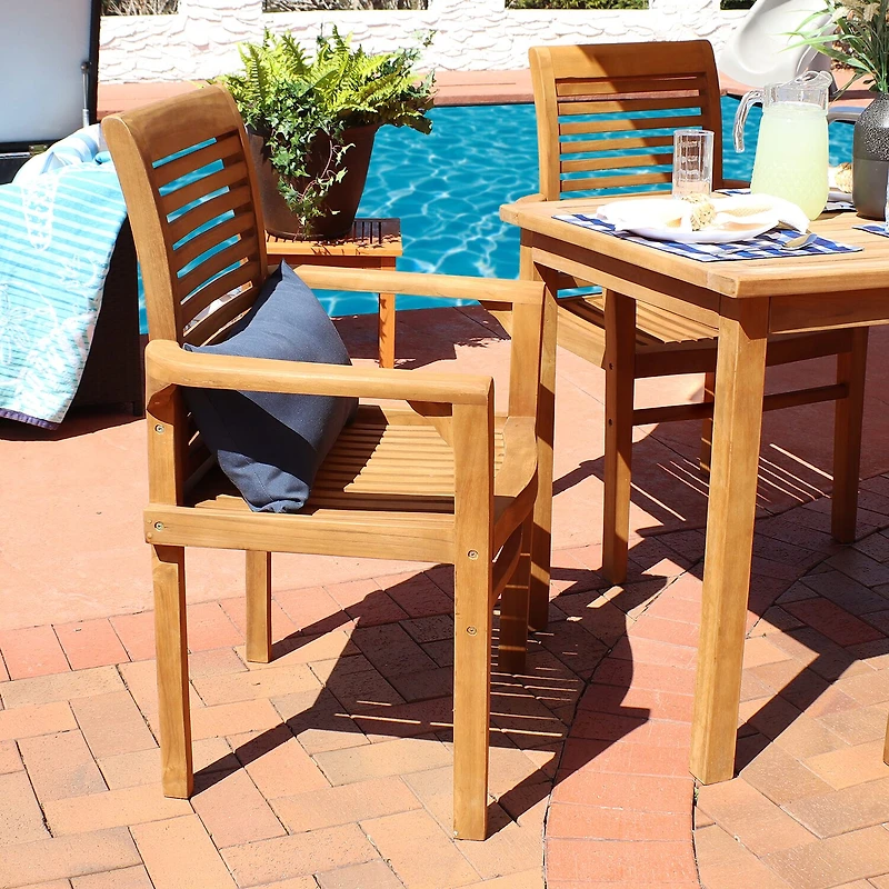 Teak Traditional Slat Style Patio Dining Chair
