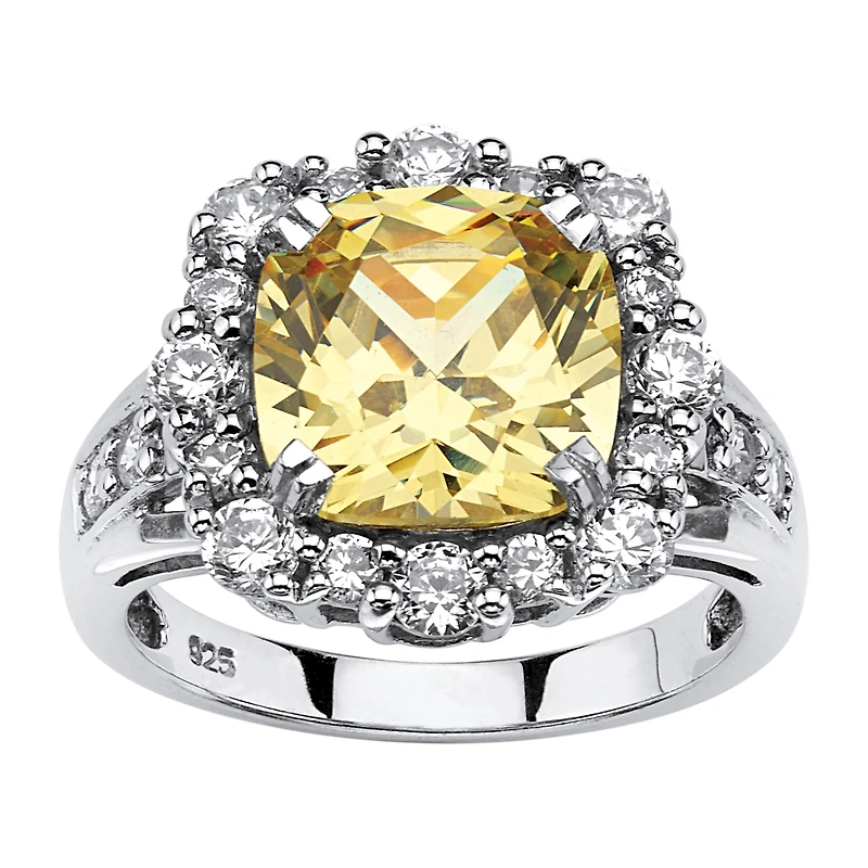 DiamonArt® Womens 3 1/2 CT. T.W Yellow Cubic Zirconia Platinum Over Silver Cocktail Ring