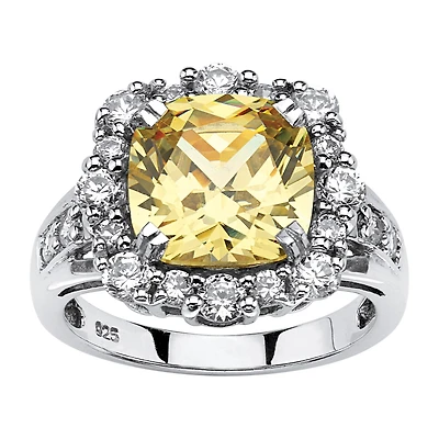 DiamonArt® Womens 3 1/2 CT. T.W Yellow Cubic Zirconia Platinum Over Silver Cocktail Ring