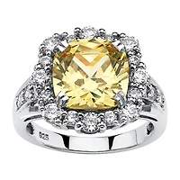 DiamonArt® Womens 3 1/2 CT. T.W Yellow Cubic Zirconia Platinum Over Silver Cocktail Ring