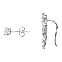 2 Pair DiamonArt® 1 3/4 CT. T.W. Cubic Zirconia Ear Climber and Stud Earring Set in Sterling Silver