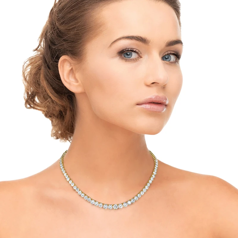 Womens White Cubic Zirconia 14K Gold Over Brass 16 Inch Tennis Necklace