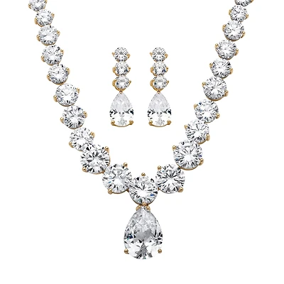 DiamonArt® Womens 2-pc. White Cubic Zirconia 14K Gold Over Brass Necklace Set