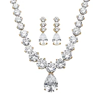 DiamonArt® Womens 2-pc. White Cubic Zirconia 14K Gold Over Brass Necklace Set