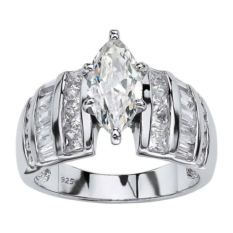 DiamonArt® Womens 3 3/4 CT. T.W. White Cubic Zirconia Platinum Over Silver Engagement Ring