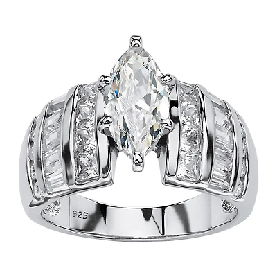 DiamonArt® Womens 3 3/4 CT. T.W. White Cubic Zirconia Platinum Over Silver Engagement Ring
