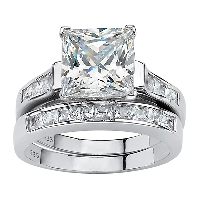 DiamonArt® Womens 4 CT. T.W. White Cubic Zirconia Platinum Over Silver Bridal Set