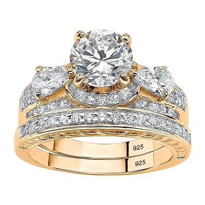 DiamonArt® Womens 3 1/2 CT. T.W White Cubic Zirconia 14K Gold Over Silver Bridal Set