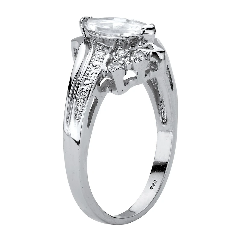 DiamonArt® Womens 1 1/10 CT. T.W. White Cubic Zirconia Platinum Over Silver Engagement Ring
