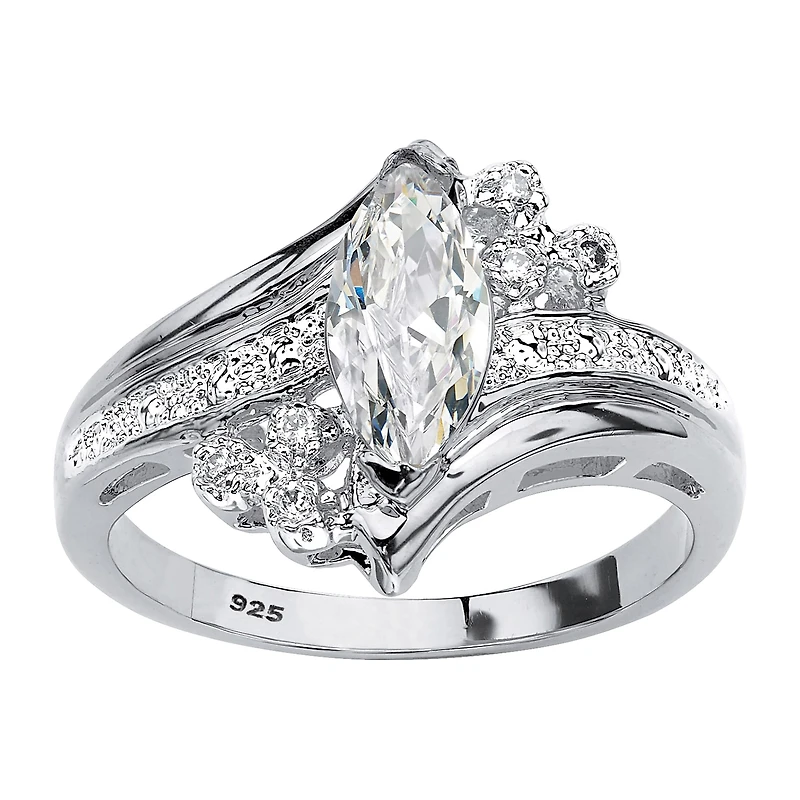 DiamonArt® Womens 1 1/10 CT. T.W. White Cubic Zirconia Platinum Over Silver Engagement Ring