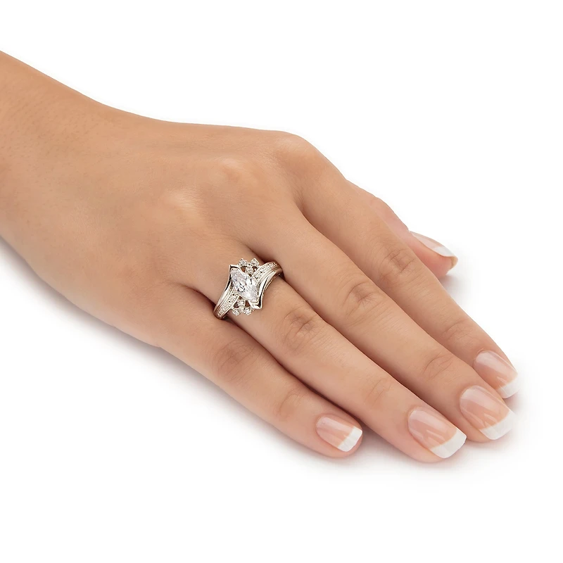 DiamonArt® Womens 1 1/10 CT. T.W. White Cubic Zirconia Platinum Over Silver Engagement Ring