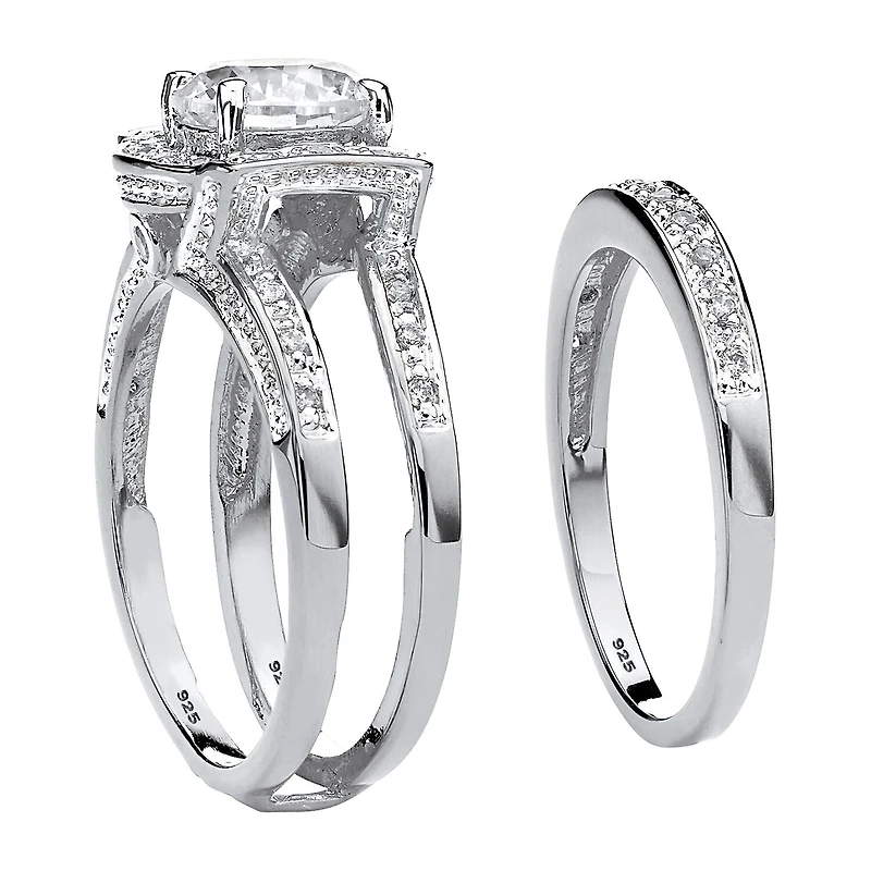DiamonArt® Womens 2 1/3 CT. T.W. White Cubic Zirconia Platinum Over Silver Bridal Set