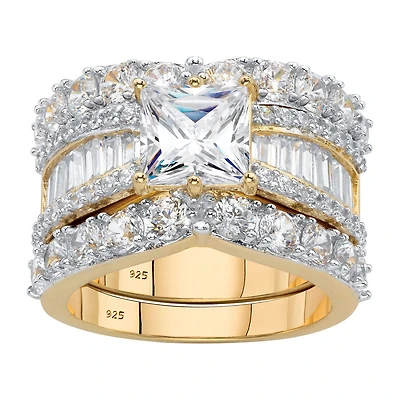 DiamonArt® Womens White Cubic Zirconia 14K Gold Over Silver Bridal Set