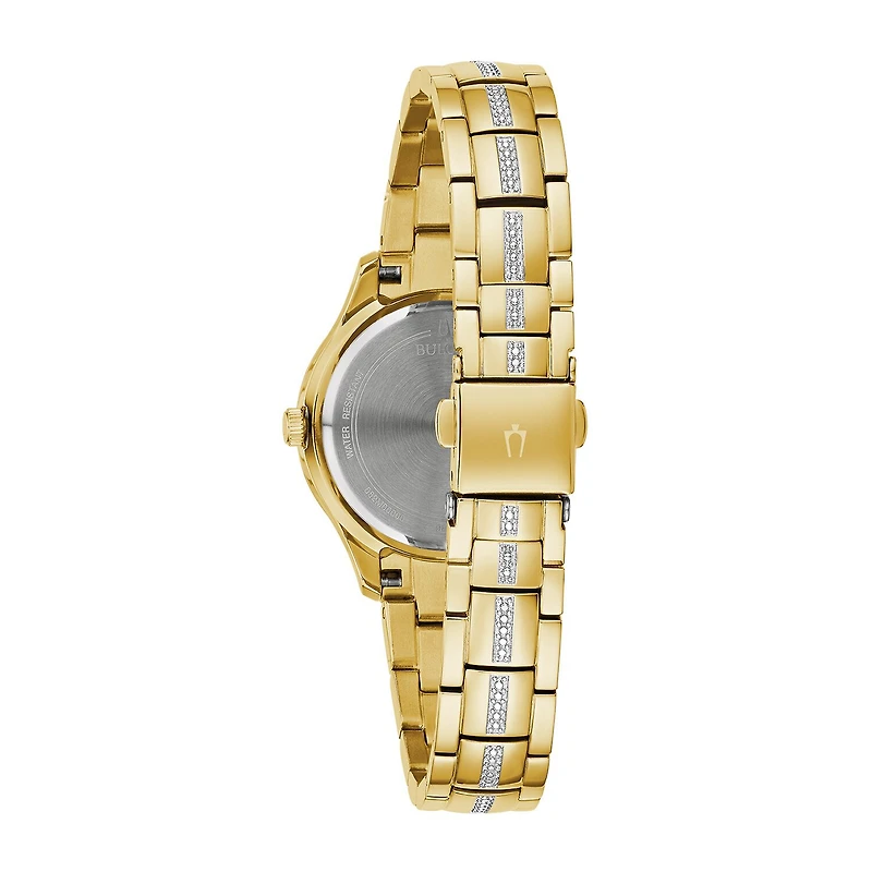 Bulova Crystal Womens Crystal Accent Gold Tone Stainless Steel Bracelet Watch 98l283