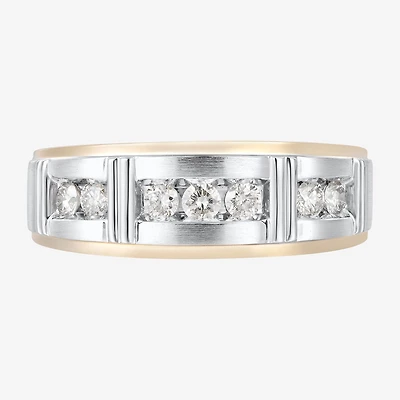 Mens 1/2 CT. T.W. Natural White Diamond 10K Two Tone Gold Wedding Band