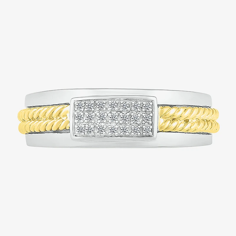 Mens 5.5MM 1/10 CT. T.W. Natural White Diamond 10K Two Tone Gold Wedding Band