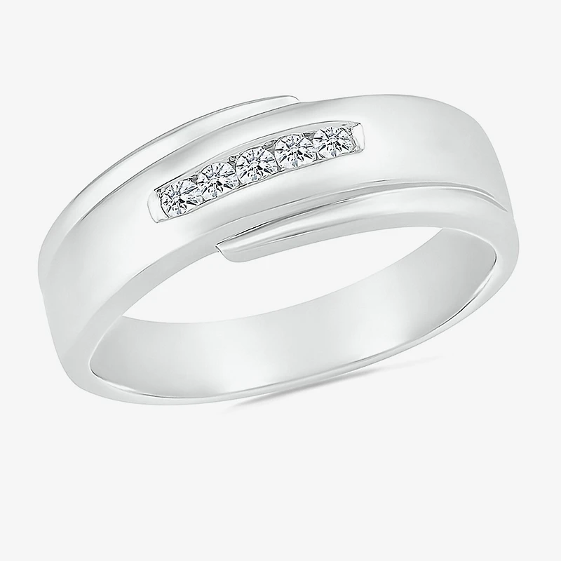 Mens 4.5MM 1/5 CT. Natural White Diamond 10K Two Tone Gold Wedding Band