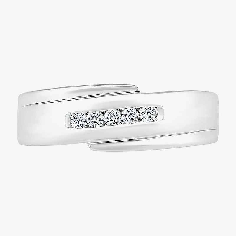 Mens 4.5MM 1/5 CT. Natural White Diamond 10K Two Tone Gold Wedding Band