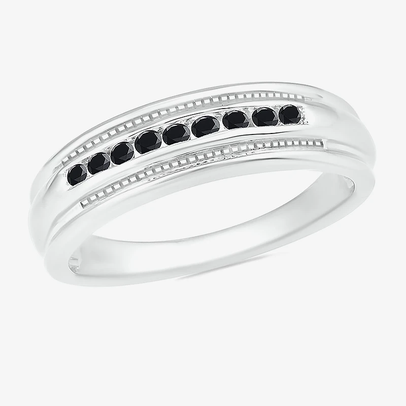 Mens 3MM 1/4 CT. T.W. Natural Black Diamond 10K Gold Wedding Band