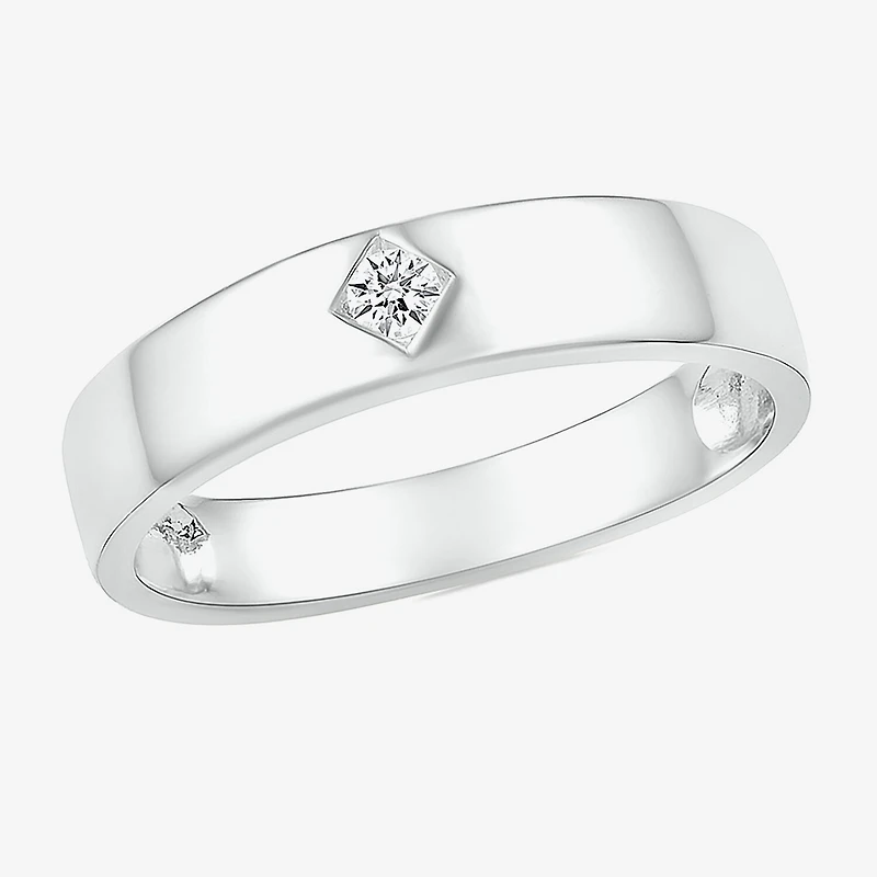 Mens 4MM Diamond Accent Natural White 10K Gold Wedding Band