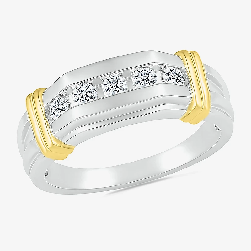 Mens 3MM / CT. T.W. Natural White Diamond 10K Two Tone Gold Wedding Band