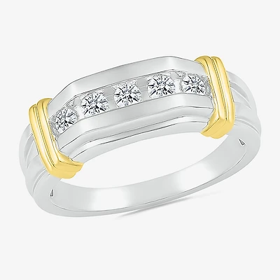 Mens 3MM /8 CT. T.W. Natural White Diamond 10K Two Tone Gold Wedding Band