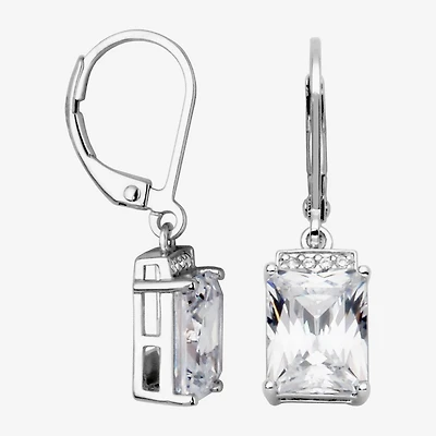 Womens Cubic Zirconia Sterling Silver Rectangular Drop Earrings
