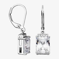 Womens Cubic Zirconia Sterling Silver Rectangular Drop Earrings