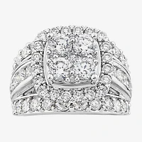 (Vs2) Womens 4 CT. T.W. Lab Grown White Diamond 10K Gold Cushion Side Stone Engagement Ring