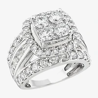 (Vs2) Womens 4 CT. T.W. Lab Grown White Diamond 10K Gold Cushion Side Stone Engagement Ring