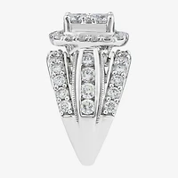 (Vs2) Womens 4 CT. T.W. Lab Grown White Diamond 10K Gold Cushion Side Stone Engagement Ring