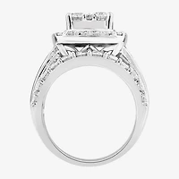 (Vs2) Womens 4 CT. T.W. Lab Grown White Diamond 10K Gold Cushion Side Stone Engagement Ring