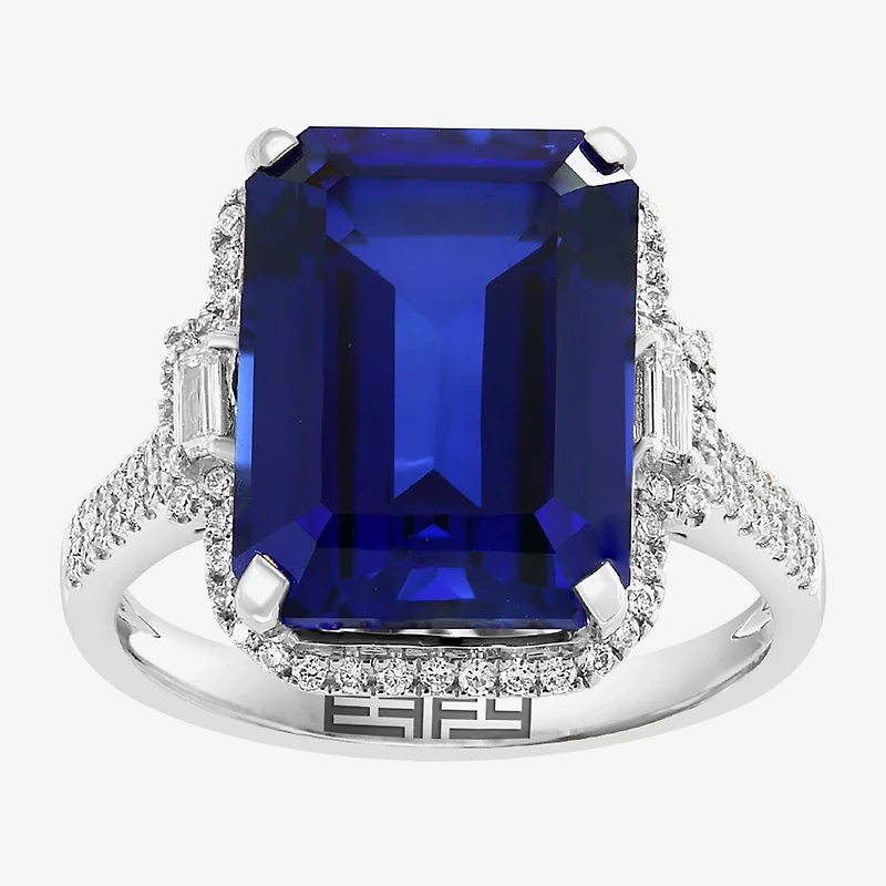 Effy Final Call Womens Gemstone & 3/8 CT. T.W. Diamond 14K Gold Halo Side Stone Cocktail Ring