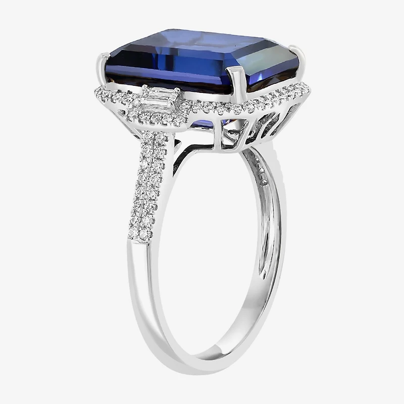 Effy Final Call Womens Gemstone & 3/8 CT. T.W. Diamond 14K Gold Halo Side Stone Cocktail Ring