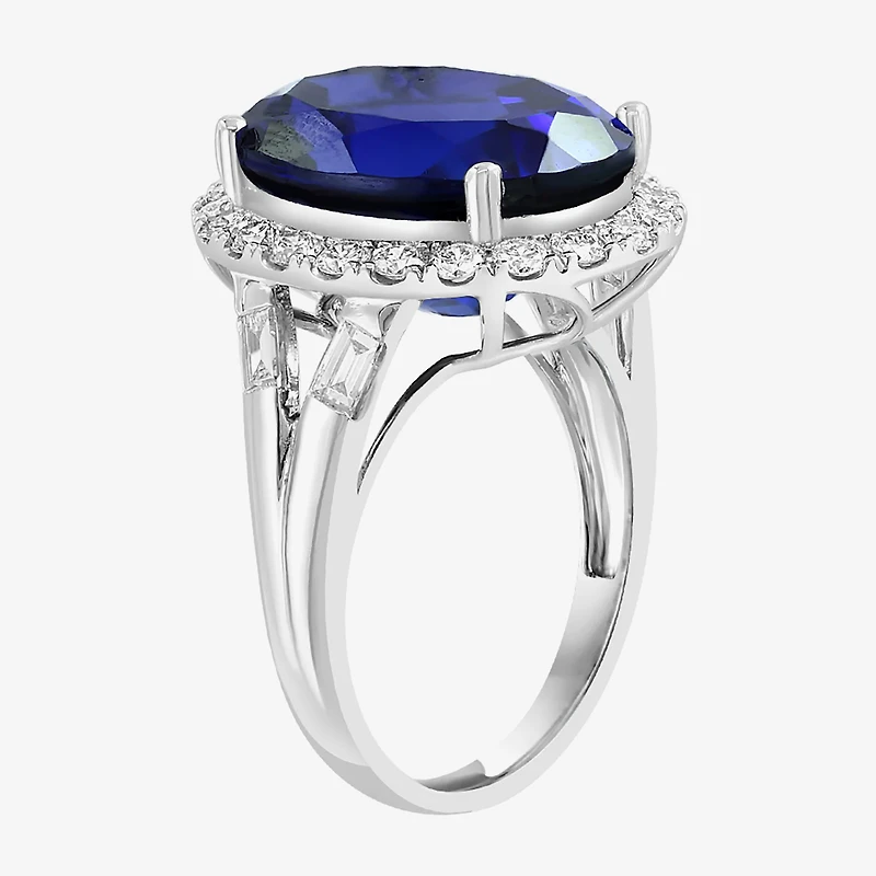 Effy Final Call Womens 7/8 CT. T.W. Lab Created Blue Sapphire 14K Gold Oval Halo Cocktail Ring
