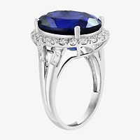 Effy Final Call Womens 7/8 CT. T.W. Lab Created Blue Sapphire 14K Gold Oval Halo Cocktail Ring