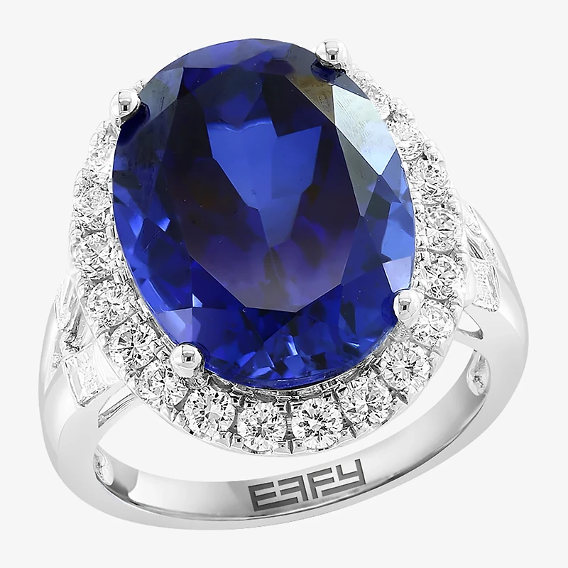 Effy Final Call Womens 7/8 CT. T.W. Lab Created Blue Sapphire 14K Gold Oval Halo Cocktail Ring