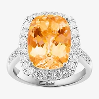 Effy Final Call Womens Genuine Yellow Citrine Sterling Silver Cushion Halo Side Stone Cocktail Ring