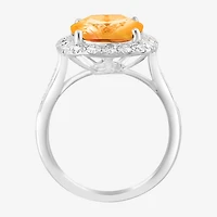 Effy Final Call Womens Genuine Yellow Citrine Sterling Silver Cushion Halo Side Stone Cocktail Ring