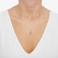 Womens White Cubic Zirconia 14K Two Tone Gold Oval Pendant Necklace