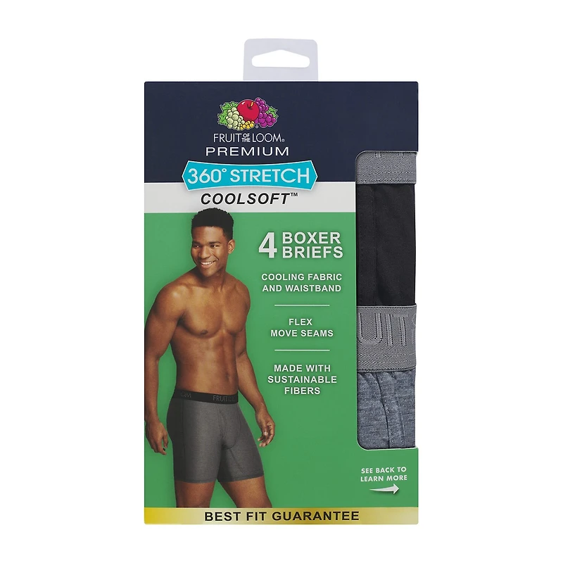 Fruit of the Loom 360 Stretch Coolsoft Mens 4 Pack Boxer Briefs Stc4bb1j