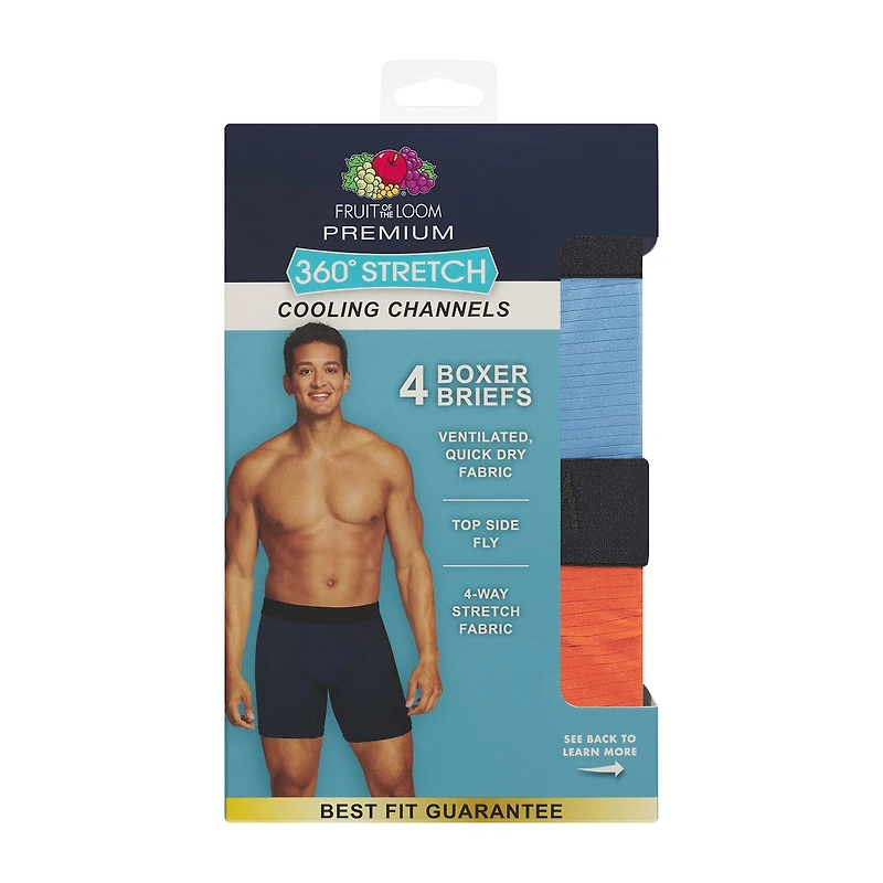 Fruit of the Loom 360 Stretch Cooling Channels Mens 4 Pack Boxer Briefs Sta4bb1j