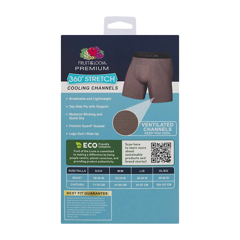 Fruit of the Loom 360 Stretch Cooling Channels Mens 4 Pack Boxer Briefs Sta4bb1j