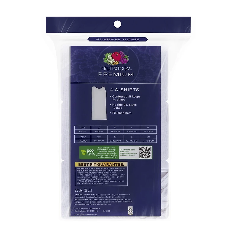 Fruit of the Loom Premium Cotton Mens Round Neck Sleeveless 4 Pack Tank