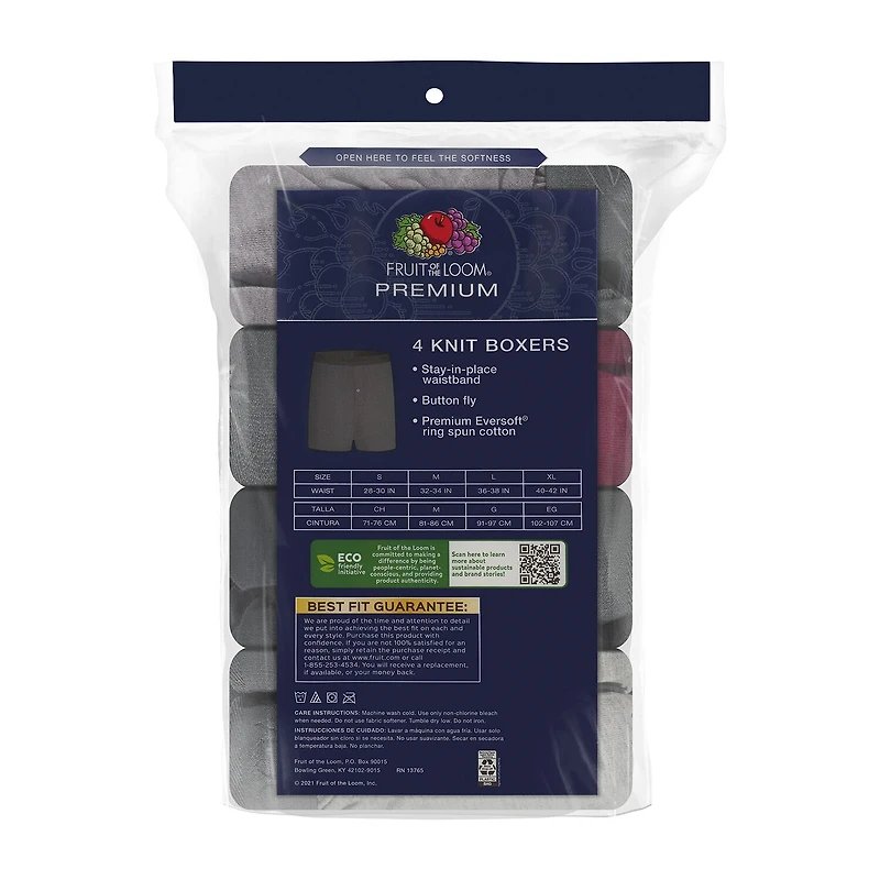 Fruit of the Loom Premium Cotton Knit Mens 4 Pack Boxers Jc4p722