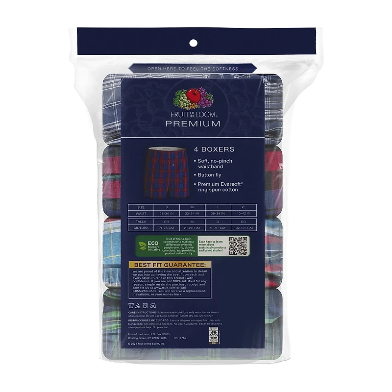 Fruit of the Loom Premium Cotton Mens 4 Pack Boxers Jc4p591